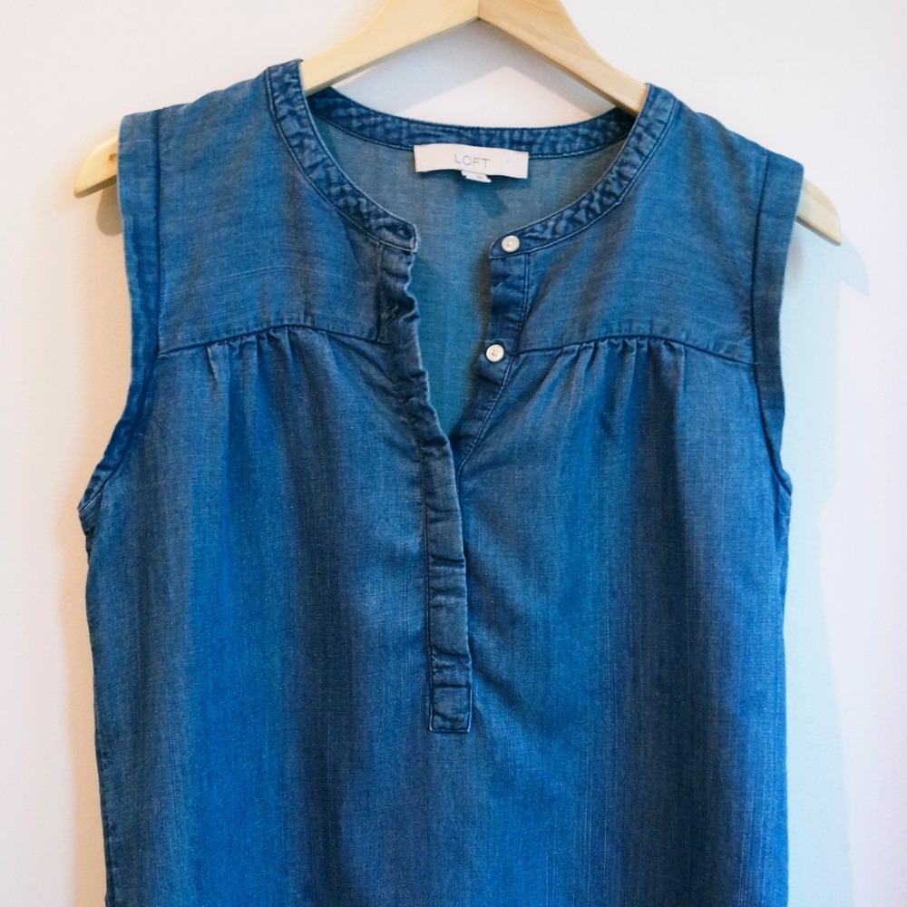 LOFT sleeveless denim chambray blouse